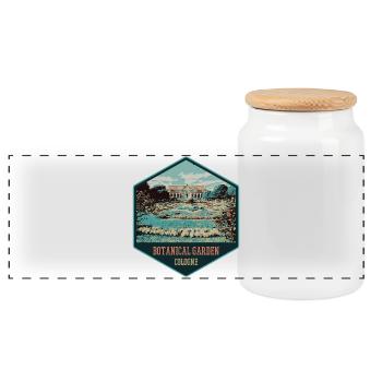 view of the Cologne Botanical Garden - Panoramic Cookie Jar with Wooden Lid - white - Front