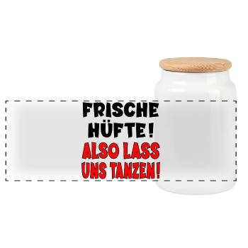TANZEN TANZPARTNER - LUSTIGE - HÜFTE - Panorama Keksdose mit Holzdeckel - Weiß - Vorne