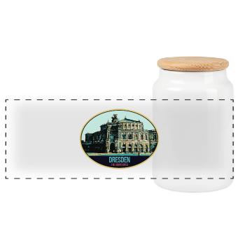 Dresdner Semperoper: Eleganz in der Illustration - Panorama Keksdose mit Holzdeckel - Weiß - Vorne