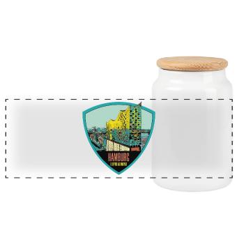 Illustration: , Hamburg - Panoramic Cookie Jar with Wooden Lid - white - Front