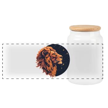 Lion with starry sky - Panoramic Cookie Jar with Wooden Lid - white - Front