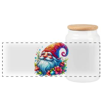 Gnome Goblin Elf - Panoramic Cookie Jar with Wooden Lid - white - Front