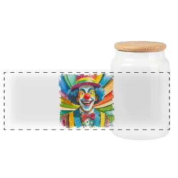 lustiger Clown im comic Style - Panorama Keksdose mit Holzdeckel - Weiß - Vorne