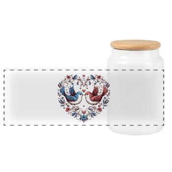 Cœur de colombe en couronne de fleurs - Boîte à biscuits avec couvercle en bois - blanc - Devant