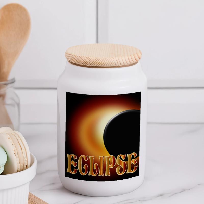 SOLAR ECLIPSE ECLIPSE ASTRONOMY Panoramic Cookie Jar with Wooden Lid