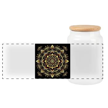 Mandala Gold on black background - Panoramic Cookie Jar with Wooden Lid - white - Front