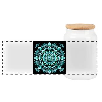 Mandala néon turquoise - Boîte à biscuits avec couvercle en bois - blanc - Devant