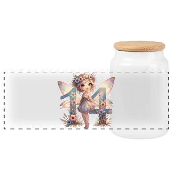 14 Years Fairy Elf Cute Birthday Gift - Panoramic Cookie Jar with Wooden Lid - white - Front