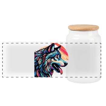 Wolf - Panorama Keksdose mit Holzdeckel - Weiß - Vorne