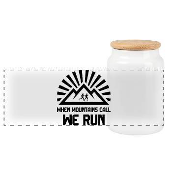 Trail Runners - When Mountains Call - We Run - Panoramic Cookie Jar with Wooden Lid - white - Front