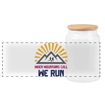 Trail Runners - When Mountains Call - We Run - Panoramic Cookie Jar with Wooden Lid - white - Front