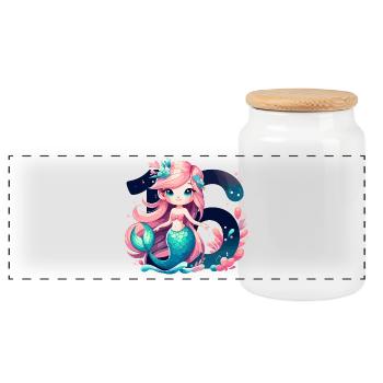 16 Years Mermaid Sweet Birthday Gift - Panoramic Cookie Jar with Wooden Lid - white - Front