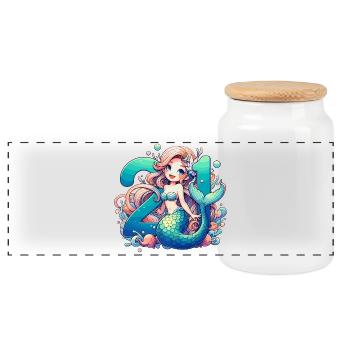21 Years Mermaid Sweet Birthday Gift - Panoramic Cookie Jar with Wooden Lid - white - Front
