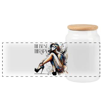 Best Therapy High Heels High Heels Gift - Panoramic Cookie Jar with Wooden Lid - white - Front