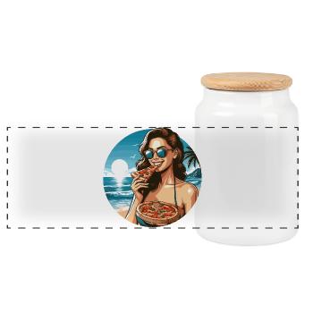Pizza Belle Femme Plage Lunettes De Soleil Cadeau - Boîte à biscuits avec couvercle en bois - blanc - Devant