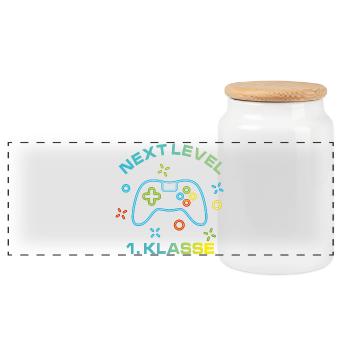 Bunte Spielekonsole Next Level 1.Klasse - Panorama Keksdose mit Holzdeckel - Weiß - Vorne