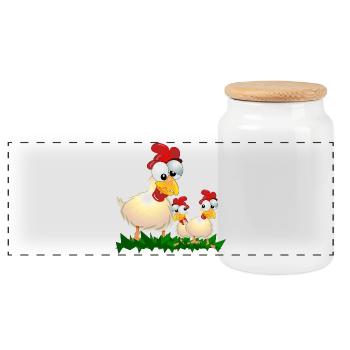 CHICKENS ROOSTER HEN - Panoramic Cookie Jar with Wooden Lid - white - Front