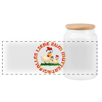 Alles Liebe zum Muttertag Hühner - Panorama Keksdose mit Holzdeckel - Weiß - Vorne