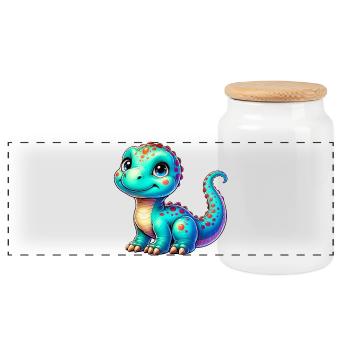 Dinosaur - Panoramic Cookie Jar with Wooden Lid - white - Front