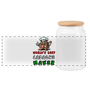 World's best lasagna maker Italia Food - Panoramic Cookie Jar with Wooden Lid - white - Front