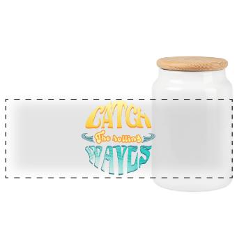 Surfing and CatchTheWaves - Panoramic Cookie Jar with Wooden Lid - white - Front