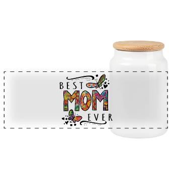 best mom ever muttertag mama bunt - Panorama Keksdose mit Holzdeckel - Weiß - Vorne