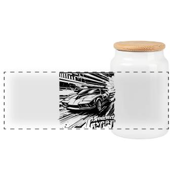 CAR_01 - Panoramic Cookie Jar with Wooden Lid - white - Front