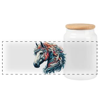 Horse - Panoramic Cookie Jar with Wooden Lid - white - Front