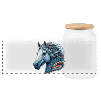 Horse - Panoramic Cookie Jar with Wooden Lid - white - Front
