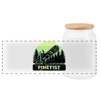 Waldarbeit Brennholz Forst Spruch Baum Holzfäller - Panorama Keksdose mit Holzdeckel - Weiß - Vorne