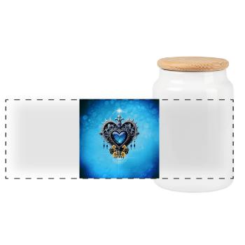 Wonderful Noble Gothic Heart in Blue Colors - Panoramic Cookie Jar with Wooden Lid - white - Front