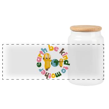 Cute kawaii figures - Panoramic Cookie Jar with Wooden Lid - white - Front