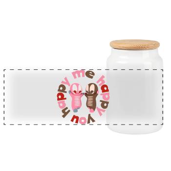 Mignonne figurine kawaii - Boîte à biscuits avec couvercle en bois - blanc - Devant