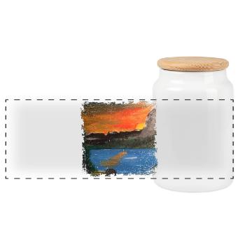 Abendstimmng. Reproduktion von echt gemalten Bild - Panorama Keksdose mit Holzdeckel - Weiß - Vorne