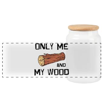 Woodland Wood Statement Lumberjack Woodwork - Panoramic Cookie Jar with Wooden Lid - white - Front