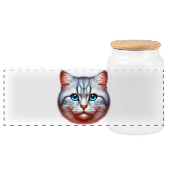 Chat - Boîte à biscuits avec couvercle en bois - blanc - Devant