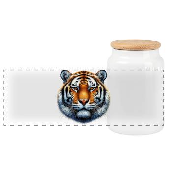 Tiger - Panoramic Cookie Jar with Wooden Lid - white - Front
