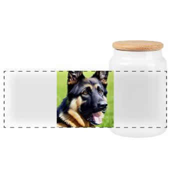 Treu und beschützend: Deutscher Schäferhund - Panorama Keksdose mit Holzdeckel - Weiß - Vorne