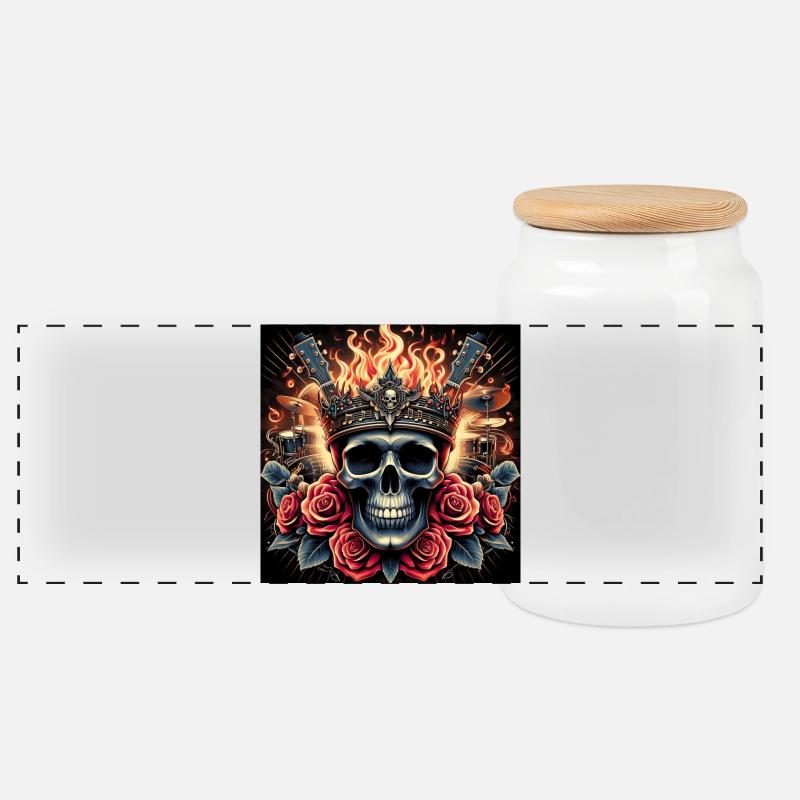 Burning Skull - Panoramic Cookie Jar with Wooden Lid - white