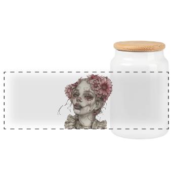 Rosa Calavera - Panorama Keksdose mit Holzdeckel - Weiß - Vorne