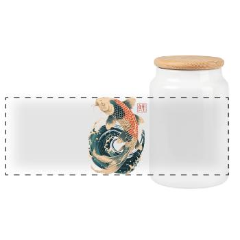 Koi Carp - Panoramic Cookie Jar with Wooden Lid - white - Front