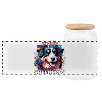Australian Shepherd Stress mich nicht Geschenk - Panorama Keksdose mit Holzdeckel - Weiß - Vorne