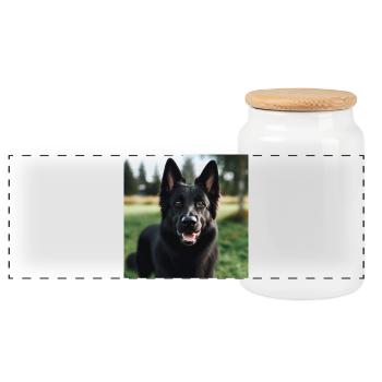 Berger allemand noir - Boîte à biscuits avec couvercle en bois - blanc - Devant