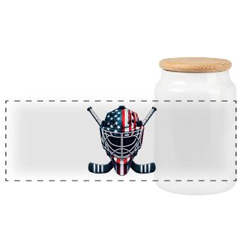 Ice Hockey USA Flag Helmet Sports - Panoramic Cookie Jar with Wooden Lid - white - Front