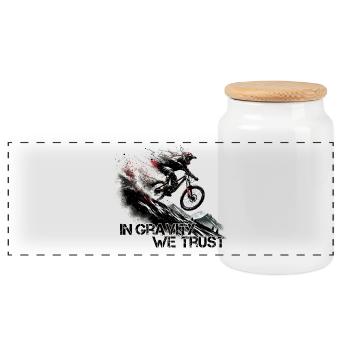 Downhill Gravity Trust MTB Gift - Panoramic Cookie Jar with Wooden Lid - white - Front