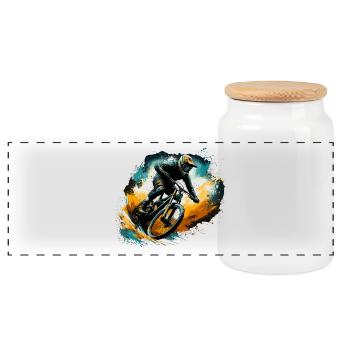MTB Mountain Biking Mountain Bike Gift - Panoramic Cookie Jar with Wooden Lid - white - Front
