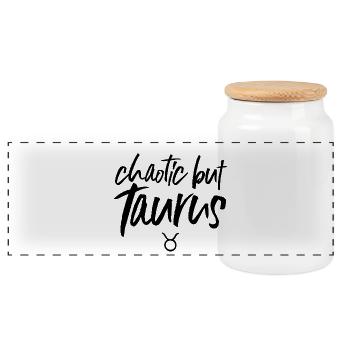 Astro Chaotic but Taurus - Panorama Keksdose mit Holzdeckel - Weiß - Vorne