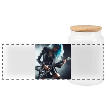 Metaller an der Gitarre - Panorama Keksdose mit Holzdeckel - Weiß - Vorne