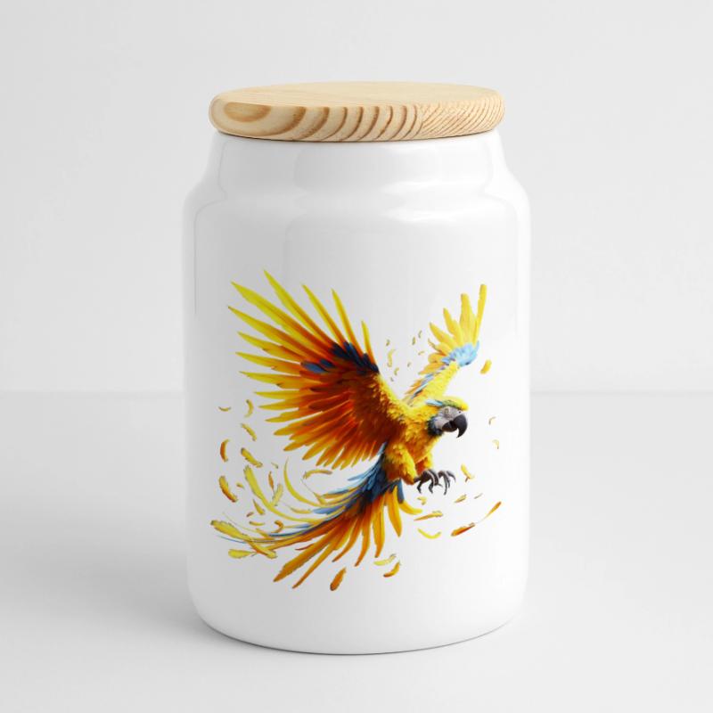 Macaw (01) Panoramic Cookie Jar with Wooden Lid