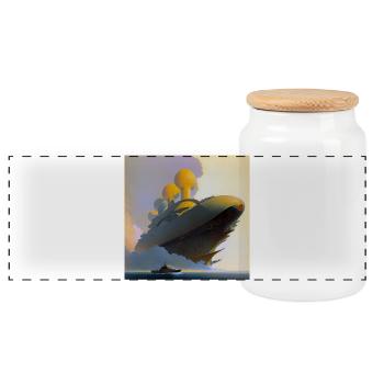 Ship 03 - Panoramic Cookie Jar with Wooden Lid - white - Front